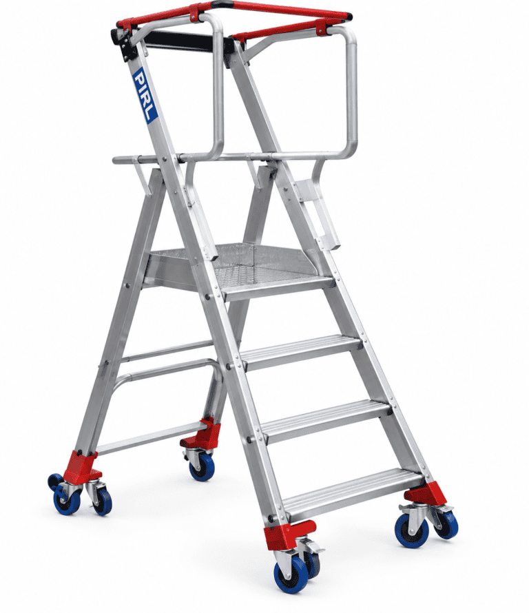Plateforme individuelle roulante légère (PIRL) en aluminium avec garde-corps et roulettes, pour le travail en hauteur en sécurité